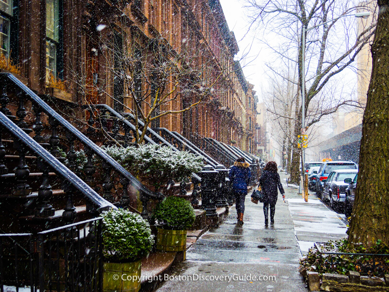 New York brownstones on a snowy March afternoon New York brownstones on a snowy March afternoon