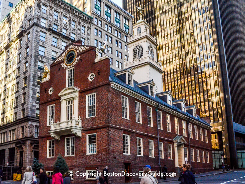 Old State House balcony, site of the first reading of the Declaration of Independence in Massachusetts Old State House balcony, site of the first reading of the Declaration of Independence in Massachusetts