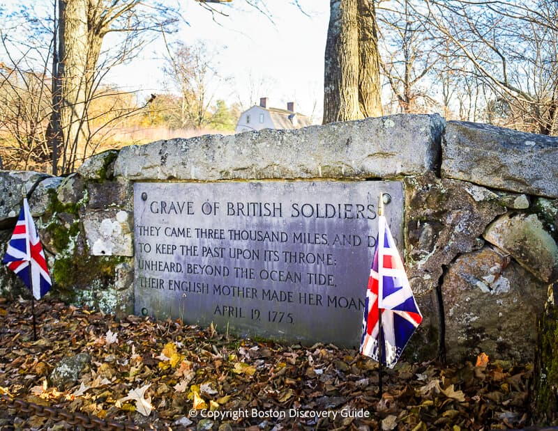 Marker in a stone wall at North Bridge marking the burial site of British soldiers killed in battle Marker in a stone wall at North Bridge marking the burial site of British soldiers killed in battle