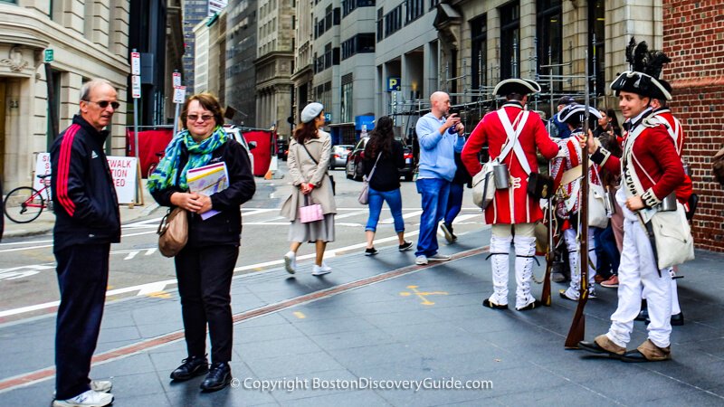 Freedom Trail and reenactors near Boston's Old State House Freedom Trail and reenactors near Boston's Old State House