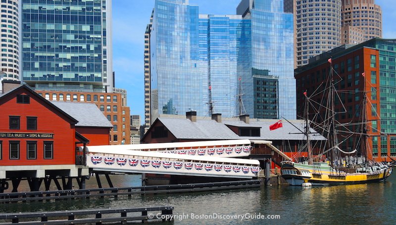 Boston Tea Party Ships & Museum on Fort Point Channel in the South Boston Waterfront neighborhood Boston Tea Party Ships & Museum on Fort Point Channel in the South Boston Waterfront neighborhood